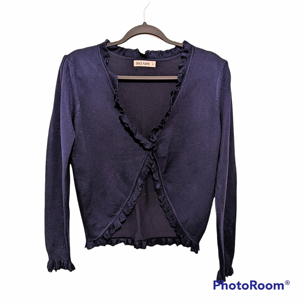 Grace Karin Women One-Button Cardigan Sweater Navy Size M NWT